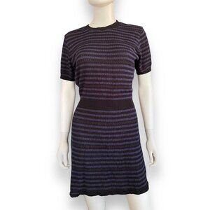 Zara Women's Winter Dress Mini Striped 3/4 Sleeve Blue Black Size L